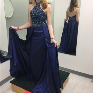 Navy Blue Bejeweled Prom Dress 2-Piece (One of a Kind!)